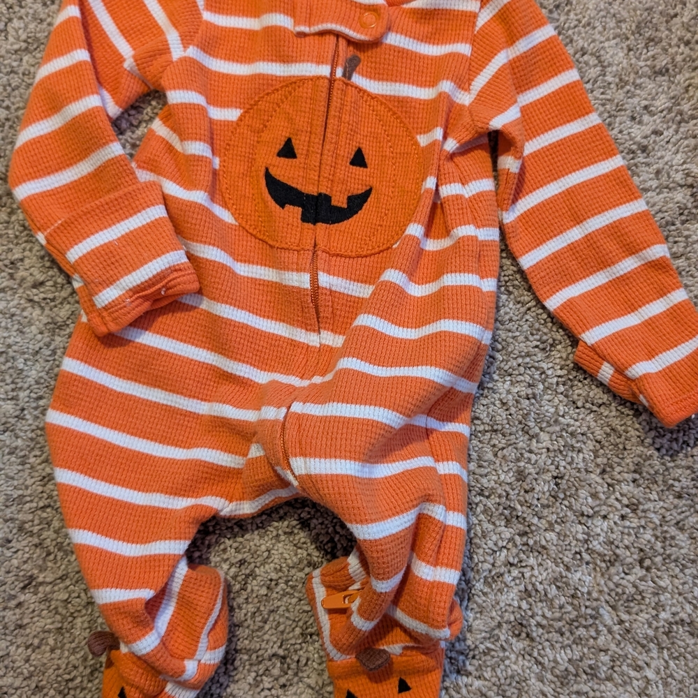 Carter's Orange Striped Pumpkin Footie